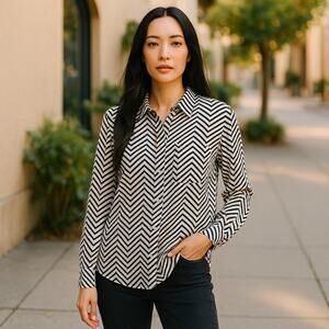 Sport Max Code Striped Button Up Blouse Medium MSRP $475
